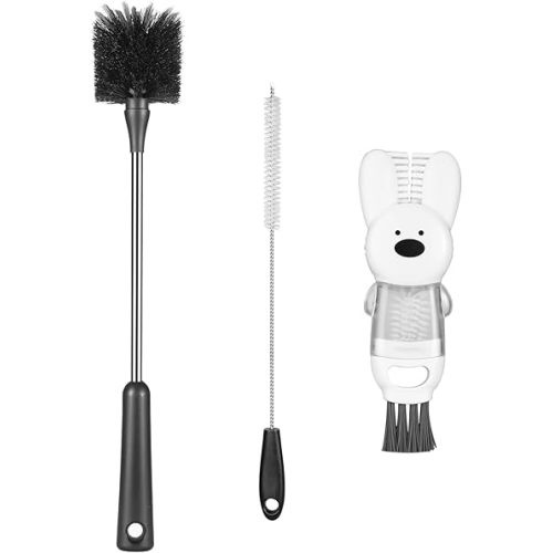 [3 Pack] Bottle Brushes, Stainless Steel Long Handle Water Bottle Scrub Cleaning Brush Set Including Straw & Lid Cleaner for Baby Bottles, Sports Cups, Coffee Mugs, Tumblers
