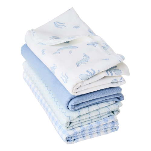 Parent's Choice Blue Sealife Cotton Flannel Receiving Blankets, 4 Pack