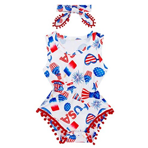 UNICOMIDEA Baby Girls Outfit Newborn Romper Jumpsuits Sleeveless One-Piece Clothes 0-24 Months Bodysuit with Headband