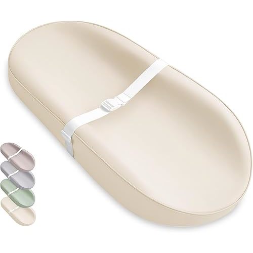 Blissful Diary Vegan Leather Baby Changing Pad with Waterproof & Wipe-Clean PU Cover, Avocado Size Cozy Diaper Changing Pad for Dresser and Table, Beige