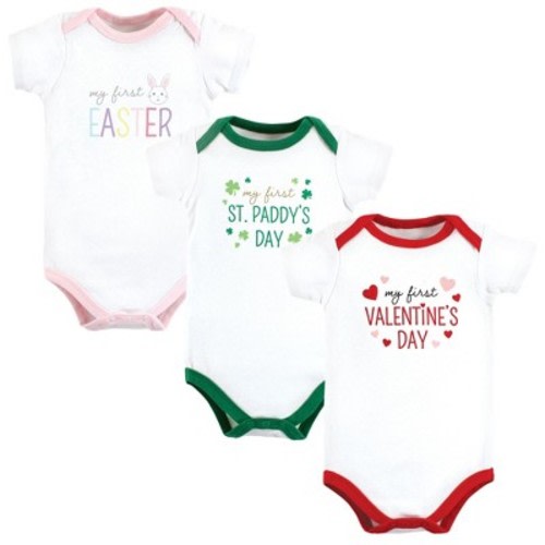 Hudson Baby Unisex Baby Cotton Bodysuits, Girl First Valentine Easter, 0-3 Months