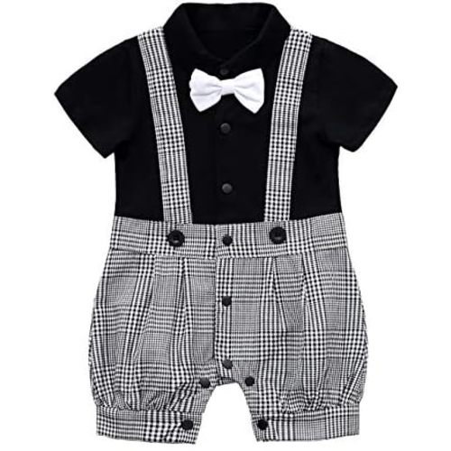 HMD Baby Boy Gentleman White Shirt Bowtie Tuxedo Onesie Jumpsuit Overall Romper（0-18M） …