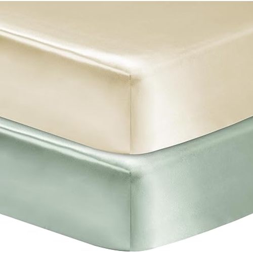 GUNTAIL 2 Pack Satin Soft Crib Sheet for Baby with Sensitive Hair Silky Baby Mattress Sheet Pink and Violet Unisex 52x28in (Satin Brown & Green)