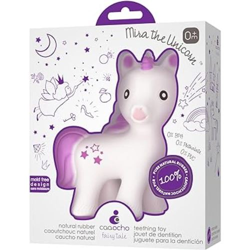 CaaOcho Pure Natural Rubber Teething Baby Toy - Mira The Unicorn Teether for Babies, BPA Free Baby Toy, All Natural Teething Toys for Babies 0-6, Safe and Fun Molar Teether Toy