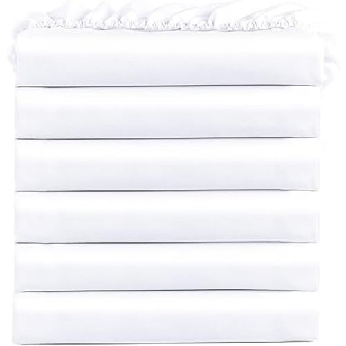 FreshCulture Twin Fitted Sheets, Bulk Pack of 6, Deep Pocket, Soft Microfiber Bottom Sheets for Home, Salons, Hotels, Twin Size Fitted Sheets Only (White)