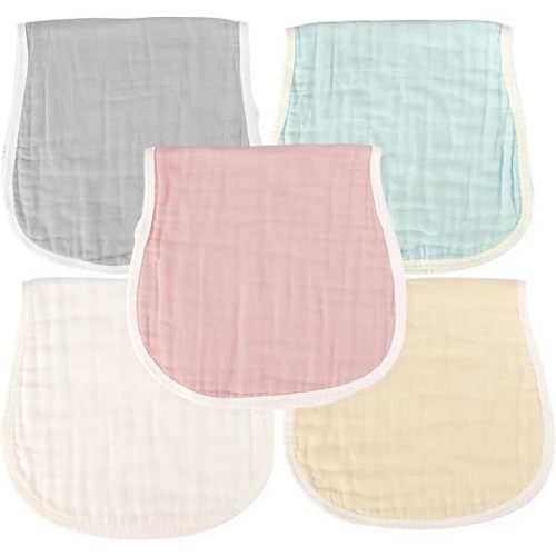 MUKIN Baby Muslin Burp Cloths and Burping Cloth,Soft Absorbent for Boys Girls,5 Pack Cotton Newborn Burp Bibs face Cloths (Multicolored)
