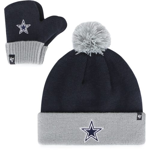 Dallas Cowboys '47 Infant Bam Bam Cuffed Knit Hat with Pom & Mittens Set - Navy