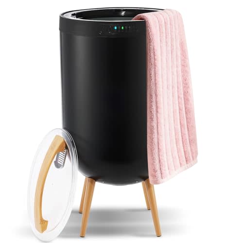 Warmder Towel Warmer, 25L Towel Warmer Bucket for Bathroom - Bluetooth Speaker Ambient Light, Adjustable Timer, Auto Shut-Off, Fits Up to Two Large 40x70 Towels, Blanket Robes Pjs, Ideal Gift - Black