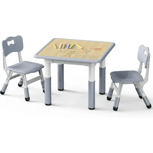 Brelley Height Adjustable Toddler Table and 2 Chairs Set, Grey