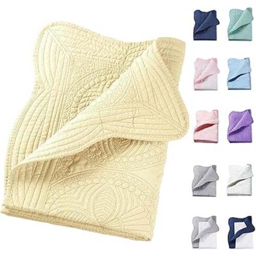 PEACELOVER Embossed Neutral Baby Quilt Durable, Lightweight Baby Blankets Four Seasons for Personlized Monogram Cotton Quilted Blanket Toddler Quilt for Boys and Girls 46x36 Inches (Beige)