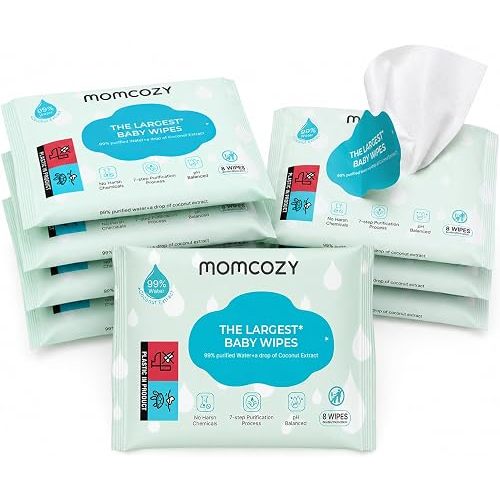 Momcozy Baby Wipes Travel Size, Extra Large 99% Water Based Wet Wipes