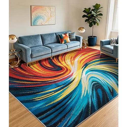 Abstract Colorful Area Rugs 8x10, Milky Way Cool Rugs Washable,Spiral Galaxy