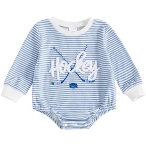 Infant Boy Girl Hockey Romper Long Sleeve Waffle Knit Stripe Bodysuit Baby Fall Clothes Newborn Coming Home Outfit