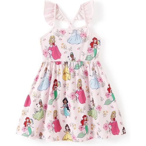 Disney Princess Minnie Mouse Frozen Elsa Girls Dress Ruffle Sleeveless Criss Cross Sundress Summer Clothes Baby to Toddler