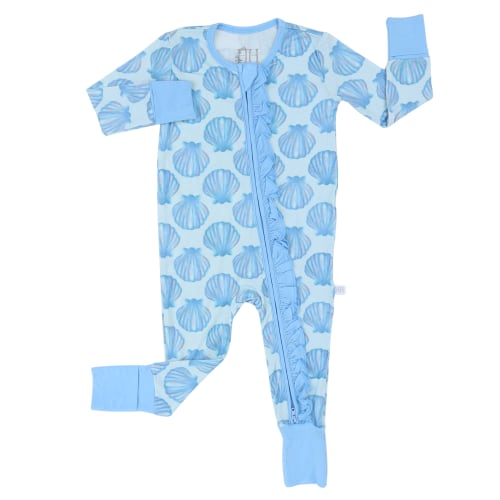 Girls Seashell Ruffle Double Zipper Romper