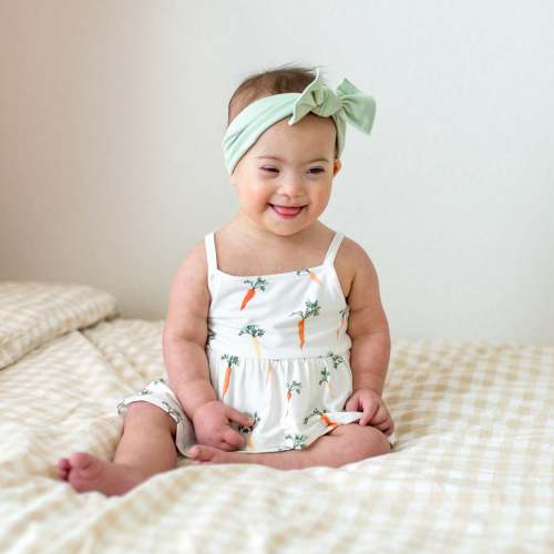 Spaghetti Strap Ruffle Romper in Carrot
