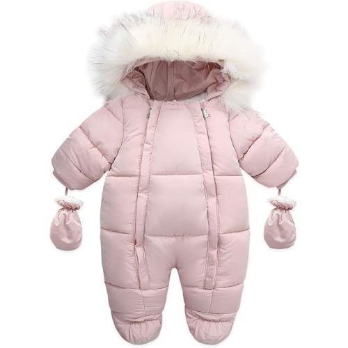 Baby Boys Hooded Romper Snowsuit with Gloves Booties Winter Outfits Snow Suit for Babies 0~6 Months Infant Snowsuit