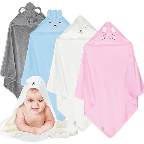 Toddler Bath Towels, Soft Hooded Baby Towels with Hood, Baby Towel Set, UltraAbsorbent Hooded Baby Towel 4pack