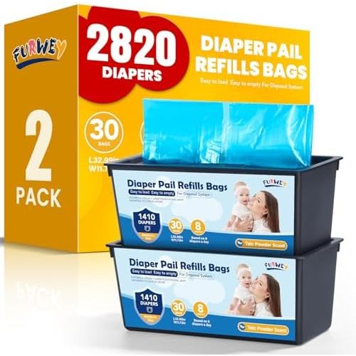 Diaper Pail Refill Bags, 2-Pack (60 Bags), 30 Bags Per Refill
