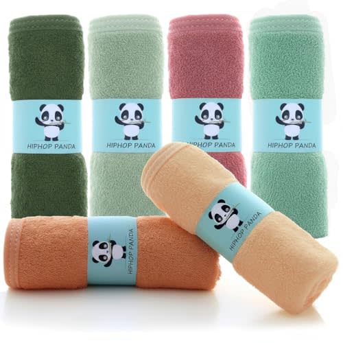 HIPHOP PANDA Baby Washcloths, Rayon Made from Bamboo - 2 Layer Ultra Soft Absorbent Newborn Bath Face Towel - Reusable Baby Wipes for Delicate Skin - Boho Earth Tones, 6 Pack