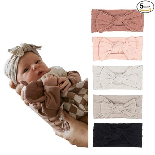 Parker Baby Co. Cable Knit Nylon Baby Headbands, 5 Pack - Rosewood Set
