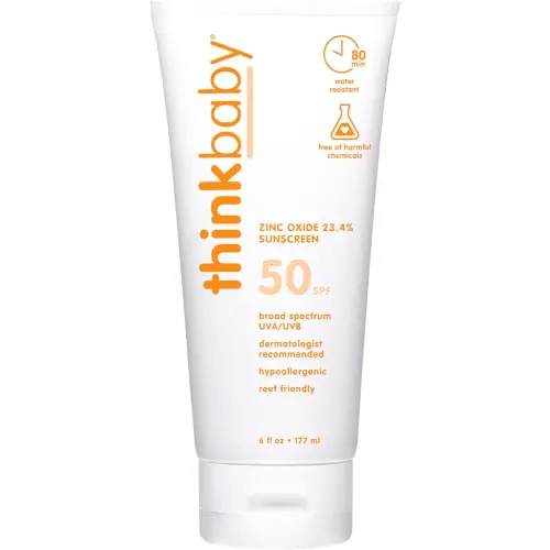 Thinkbaby SPF 50+ Baby Sunscreen, 6 Oz. – Safe, Natural Mineral Sun Cream for Babies - Water Resistant – Broad Spectrum UVA/UVB Sun Protection – Vegan Sunscreen for Kids