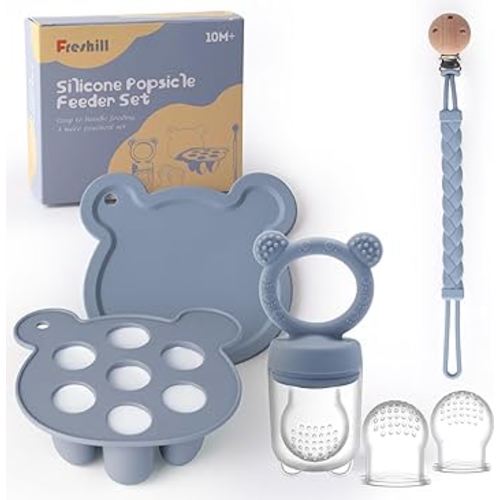 Breastmilk Popsicle Molds for Teething, Baby Food Silicone Freezer Tray & Infant Fruit Feeder, Teething Popsicle for Baby with Silicone Pacifier Clip, Dishwasher Safe BPA Free