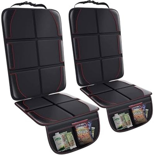 TOMVAES Car Seat Protector 2 Pack Large Car Seat Cover for Child Seats Thick Waterproof Non-Slip Vehicle Seat Mat Protect Leather Seats with Organizer Pockets for SUV, Leather and Fabric Car Seat