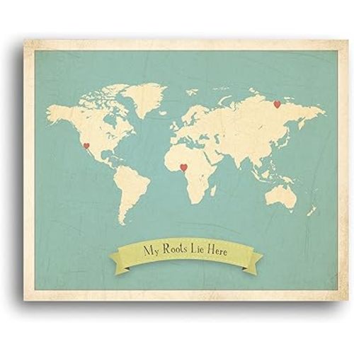 My Roots Personalized World Map 24x18 Print, Kid's World Map Wall Art, Children's Wall Art Print, Kid's Travel World Map, Customized Map, Nursery Décor, Nature Themed Nursery Décor, Nursery Wall Art
