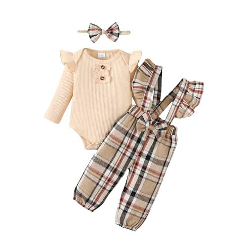 SUNNY PIGGY Baby Girl Newborn Clothes Infant Toddler Outfits Flare Jeans Overall Pant Set Fall Winter 0-4T