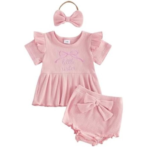 Twopumpkin Newborn Baby Summer Clothes Girl 0 3 6 9 Month Little Sister Outfits Ribbed Top Bloomer Shorts Headband 3PCS Sets