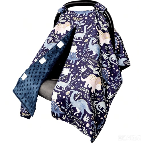 Baby Car Seat Cover, Breathable Infant Carseat Cover for Summer Peekaboo Opening Car Seat Canopy Cover, Nursing Cover for Baby Boys Girls (Blue Dinosaurs)