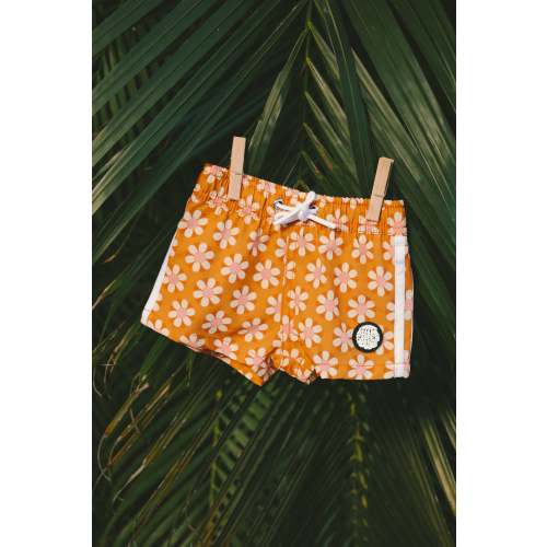 Retro Orange Floral Swim Trunks