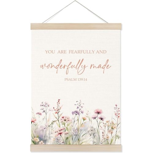 Welshower Wildflower Christian Poster Hanger Frame, You Are Fearfully and Wonderfully Made Bible Verse Religious Wall Art Prints Decor for Girls Bedroom Home Living Room, 12x16 Inch