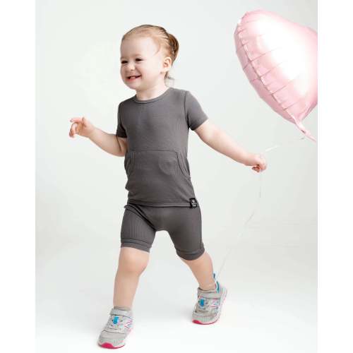 Front Opening Ready Set Romper® Shortie in Ribbed Stormy