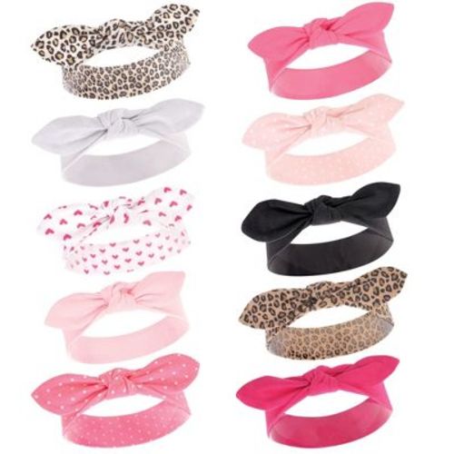 Hudson Baby Infant Girls Cotton Headbands 10pk, Leopard, 0-24 Months