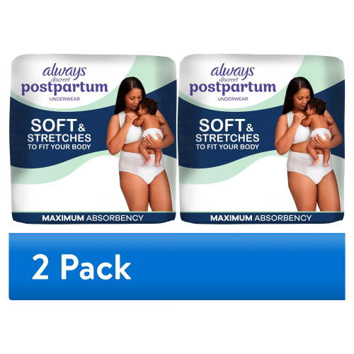 (2 pack) Always Discreet Postpartum, Adult Diapers for Women, Maximum Postpartum Underwear L, 14 Count