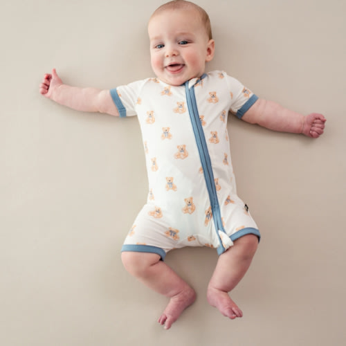Zippered Shortall Romper in Teddy Bear