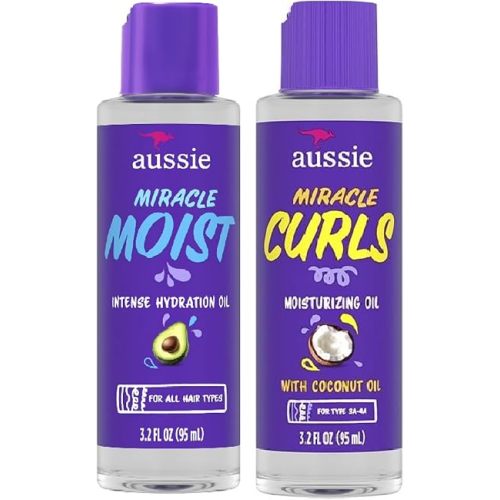 Aussie Miracle Moist Hair Oil, Intense Hydration Treatment with Jojoba, Coconut and Avocado Oil, 3.2 fl oz Bundle Pack