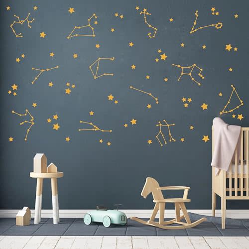 ZzMY Constellation Wall Decals Stars Wall Stickers Nursery Decal Boys Bedroom Kids Room Sticker Vinyl Decor Y85 (Gold)