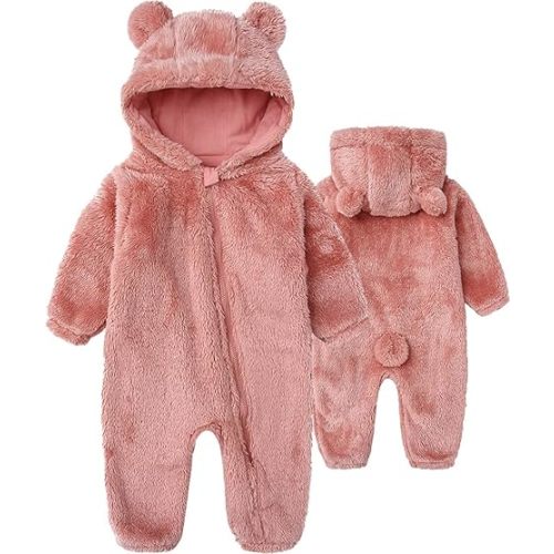 Baby Hooded Fleece Romper Long Sleeve Onesie Outwear Outfits 0-12M