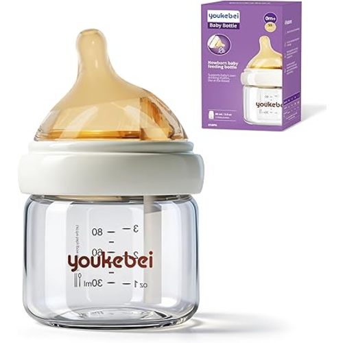 Glass Baby Bottle for Newborns – Anti-Colic, BPA-Free, Safe Glass Baby Bottle with Slow Flow Nipple(SS), Breastfeeding Friendly, 0 Months+, 3oz