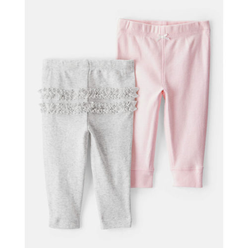 Baby 2-Pack Ruffle-Detail Cotton Pants - Grey/Pink - Carter's | Carter's