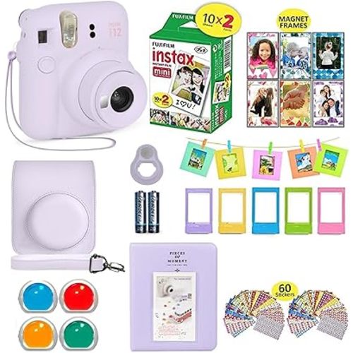 Fujifilm Instax Mini 12 Instant Camera Lilac Purple + Shutter Compatible Carrying Case + Fuji Film Value Pack (20 Sheets) + Shutter Accessories Bundle, Color Filters, Photo Album, Assorted Frames.