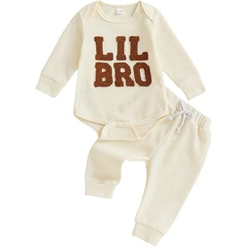 MERSARIPHY Newborn Baby Boy Fall Winter Clothes Mama's Boy Little Dude Outfit Embroidery Waffle Knit Romper Pants Sets