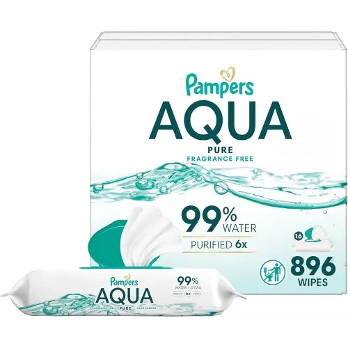 Pampers Aqua Pure Baby Wipes, 99% Water, Fragrance Free, 896 Baby Wipes Total (16X Flip-Top Packs) [Packaging May Vary]