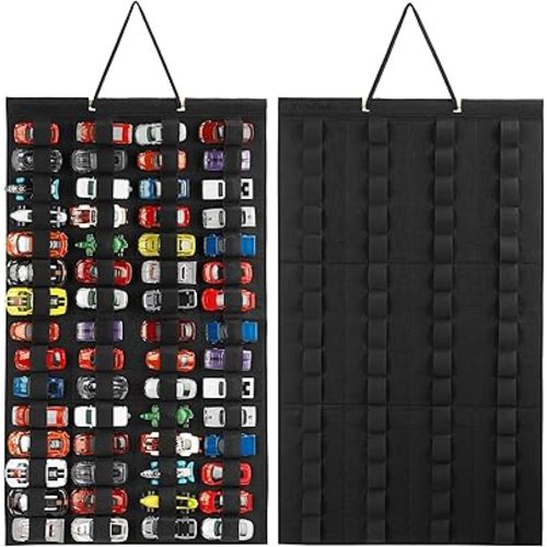 Hanging Storage Organizer for Toy Cars Felt Display Case Hold Up 60 Toy Cars (Without Accessories)(Black)