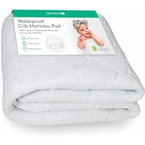 Newton Baby Waterproof Crib Mattress Pad | 100% Breathable Quilted Layer for Comfort & Universal Fitted Skirt for Secure Fit | Machine Washable | Crib Mattress Protector Pad Waterproof, 1 Pack