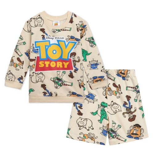 Disney Toy Story Woody Buzz Lightyear Rex Slinky Dog Toddler Boys French Terry Sweatshirt and Shorts Beige Toy Story 3T