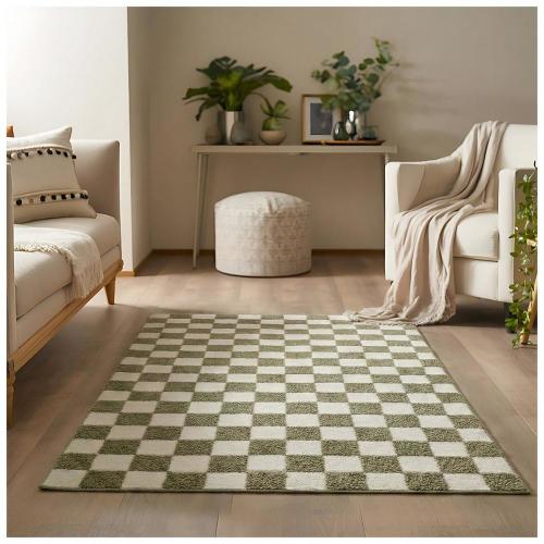 Olive & White Checkerboard Rug
